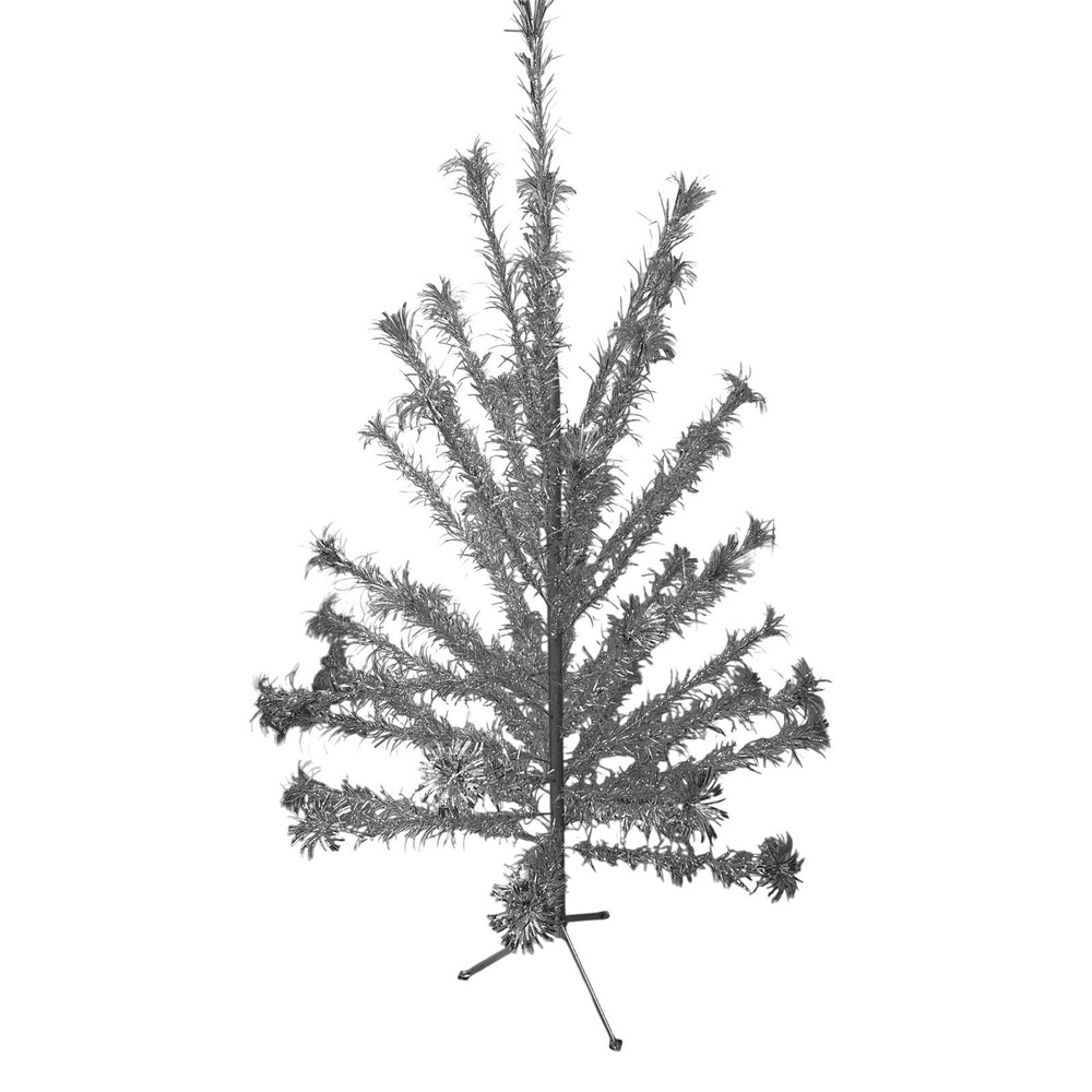 Vintage Silver Christmas Tree 6ft Pom Pom Ends MCM Retro
